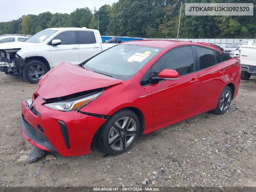 2019 Toyota Prius Xle VIN: JTDKARFU3K3092520 Lot: 40336147