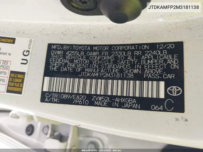 JTDKAMFP2M3181138 2021 Toyota Prius Prime Xle