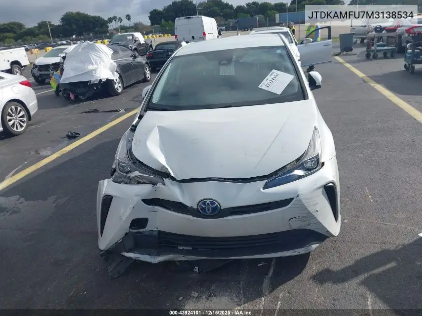 JTDKAMFU7M3138534 2021 Toyota Prius Xle