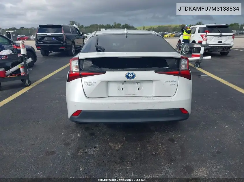 JTDKAMFU7M3138534 2021 Toyota Prius Xle