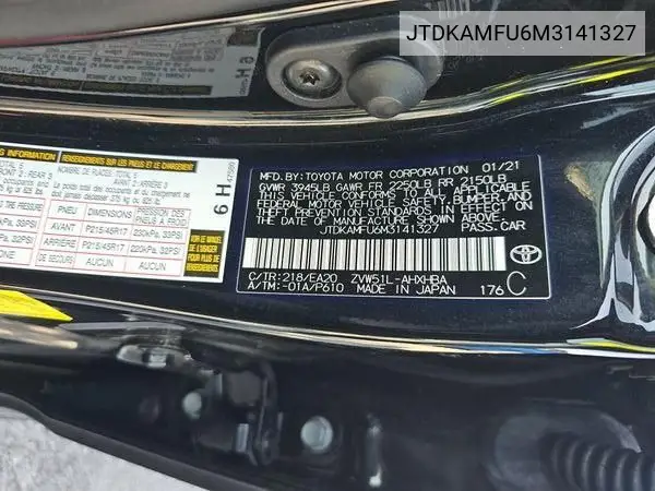 JTDKAMFU6M3141327 2021 Toyota Prius Xle
