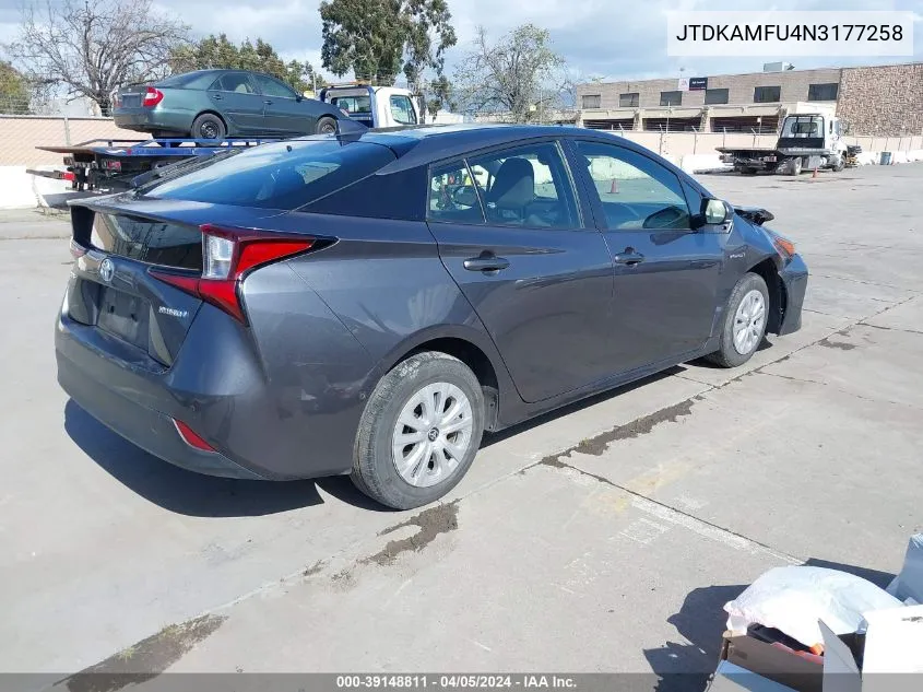 2022 Toyota Prius Le VIN: JTDKAMFU4N3177258 Lot: 39148811