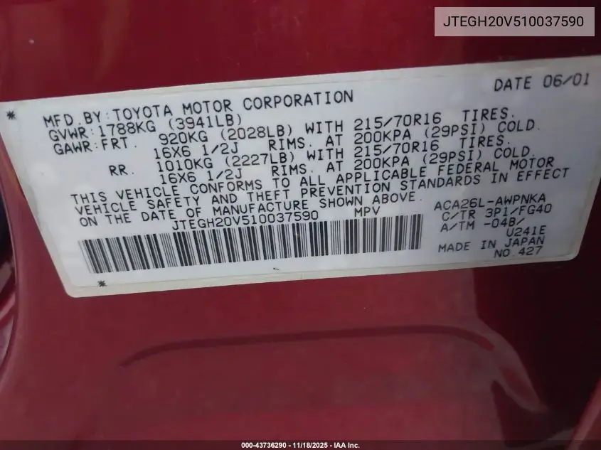 JTEGH20V510037590 2001 Toyota Rav4