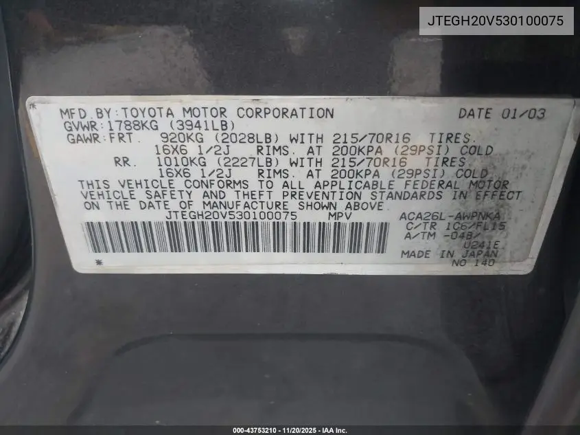 JTEGH20V530100075 2003 Toyota Rav4