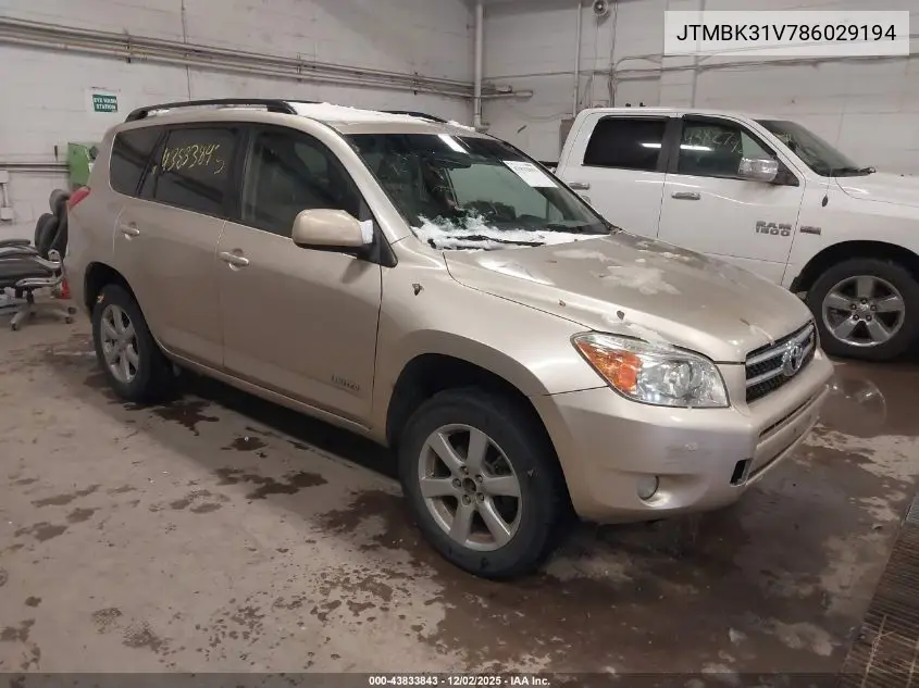 JTMBK31V786029194 2008 Toyota Rav4 Limited V6