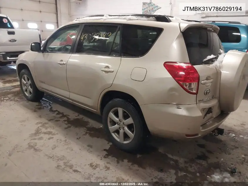 JTMBK31V786029194 2008 Toyota Rav4 Limited V6