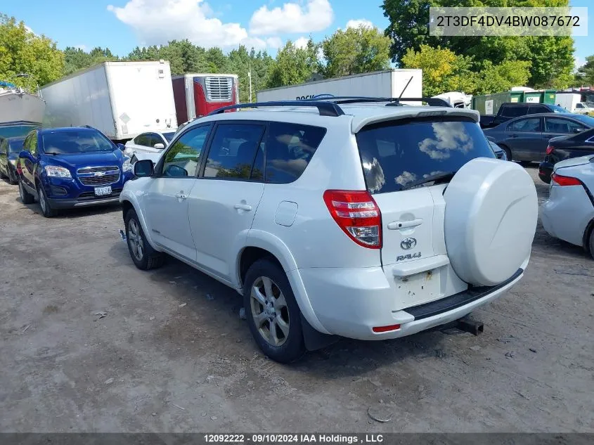 2011 Toyota Rav4 Limited VIN: 2T3DF4DV4BW087672 Lot: 12092222