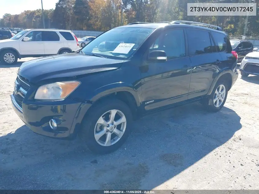 2T3YK4DV0CW017245 2012 Toyota Rav4 Limited V6