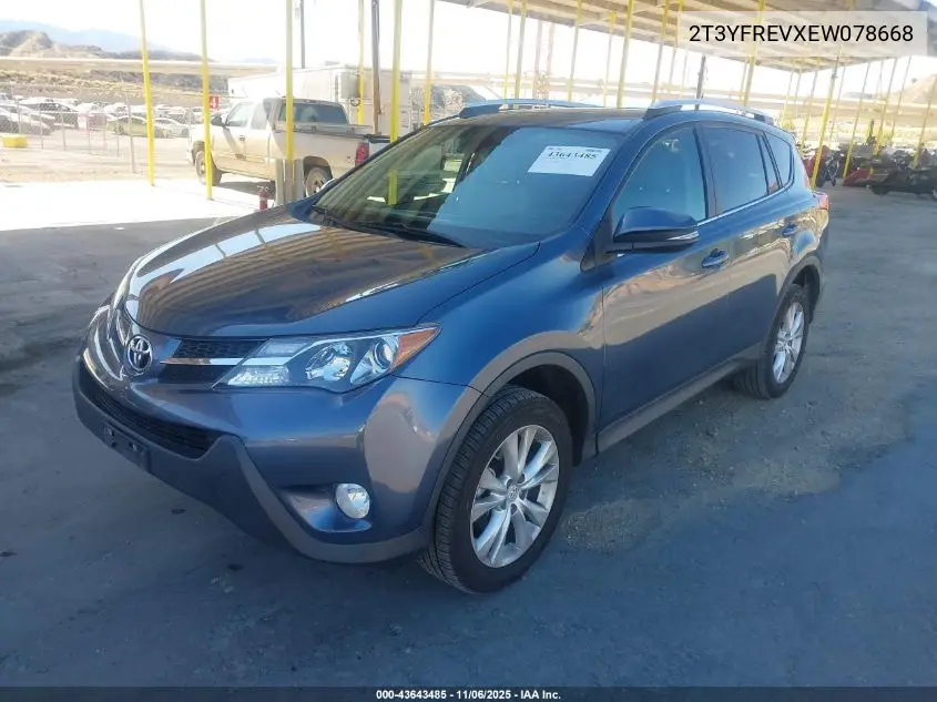 2T3YFREVXEW078668 2014 Toyota Rav4 Limited
