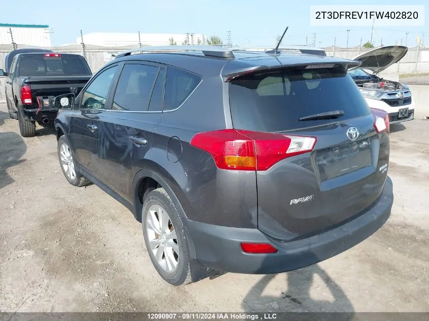 2015 Toyota Rav4 Limited VIN: 2T3DFREV1FW402820 Lot: 12090907