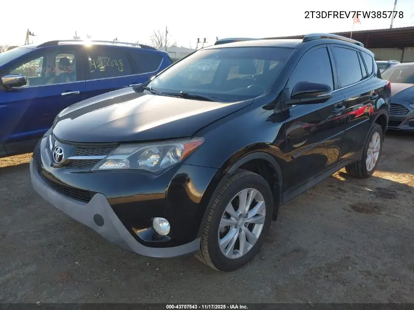 2T3DFREV7FW385778 2015 Toyota Rav4 Limited