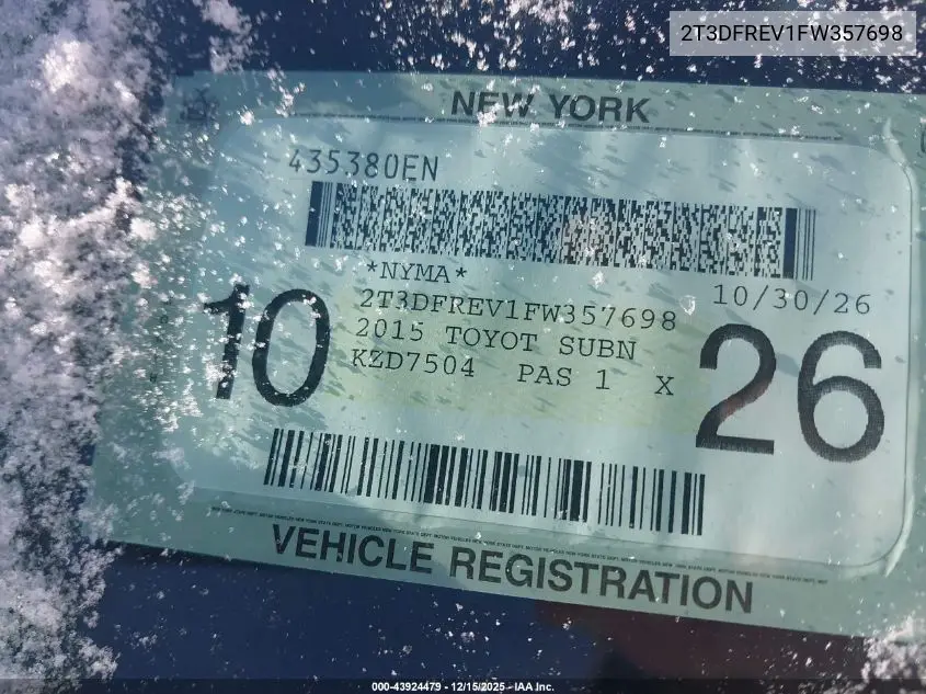 2T3DFREV1FW357698 2015 Toyota Rav4 Limited
