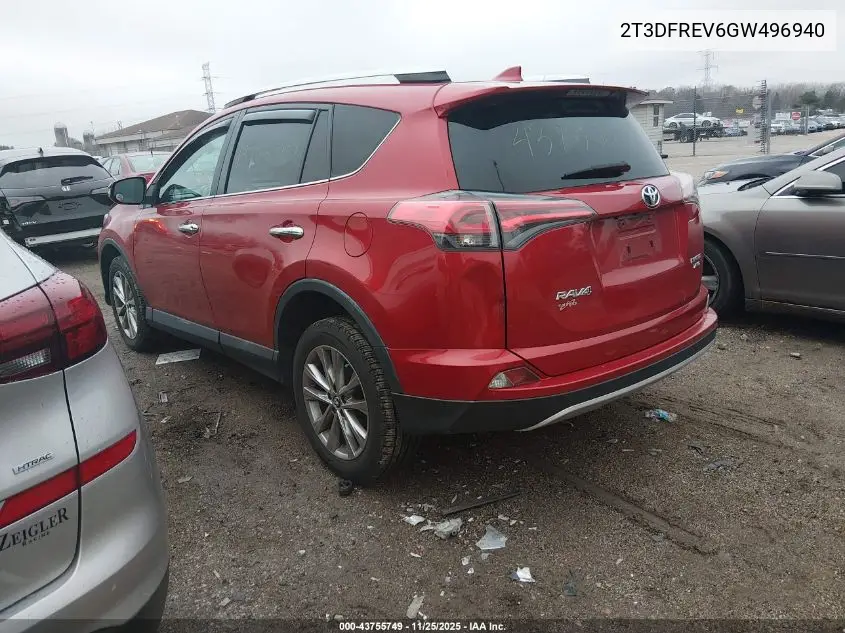 2T3DFREV6GW496940 2016 Toyota Rav4 Limited