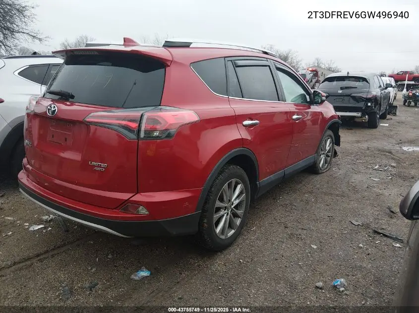 2T3DFREV6GW496940 2016 Toyota Rav4 Limited