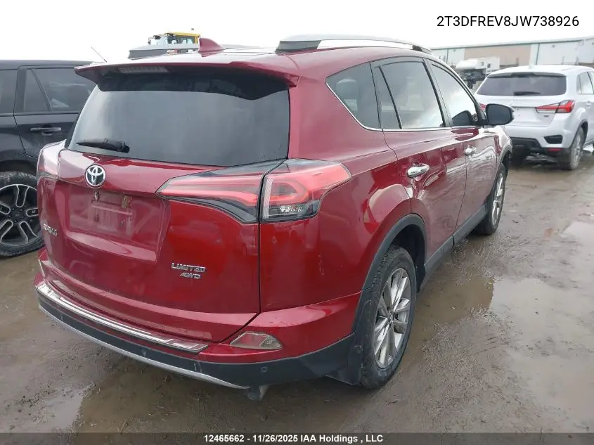 2T3DFREV8JW738926 2018 Toyota Rav4 Limited