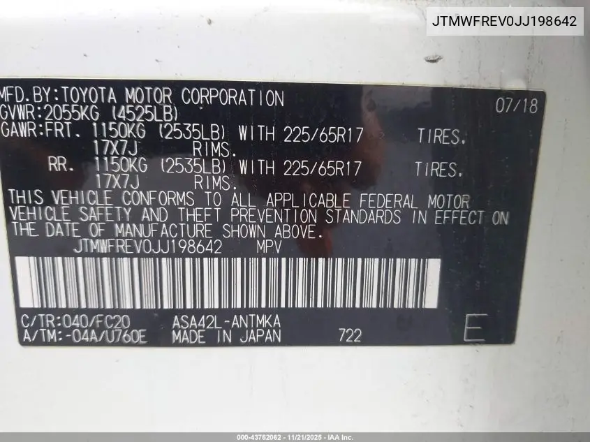 JTMWFREV0JJ198642 2018 Toyota Rav4 Xle