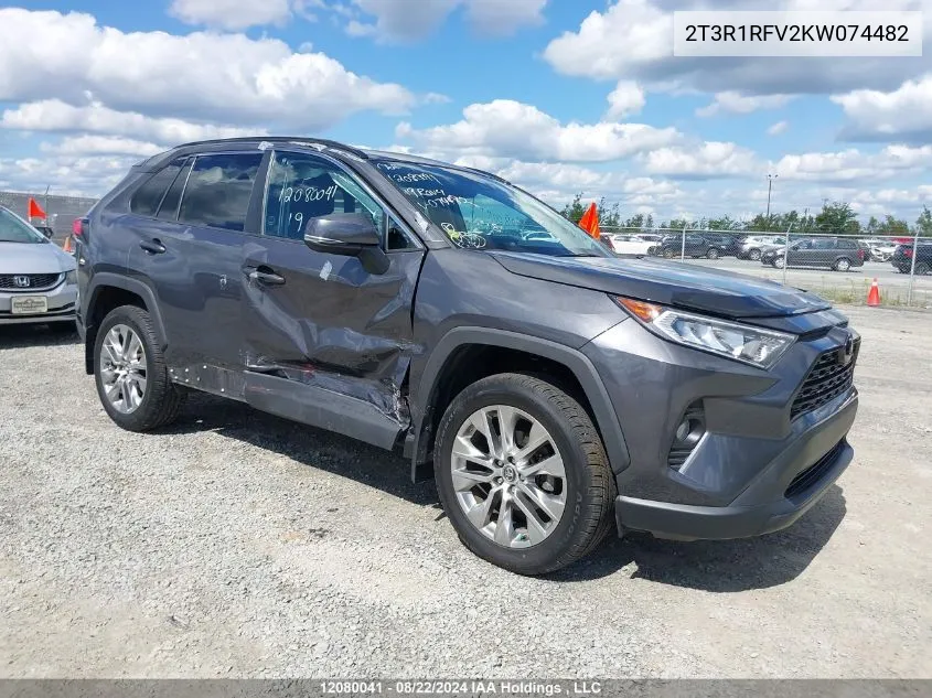 2019 Toyota Rav4 Xle/Xle Premium VIN: 2T3R1RFV2KW074482 Lot: 12080041