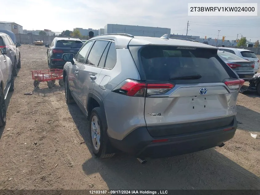 2019 Toyota Rav4 Le VIN: 2T3BWRFV1KW024000 Lot: 12103187