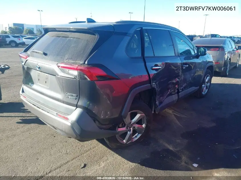 2T3DWRFV7KW006061 2019 Toyota Rav4 Hybrid Limited