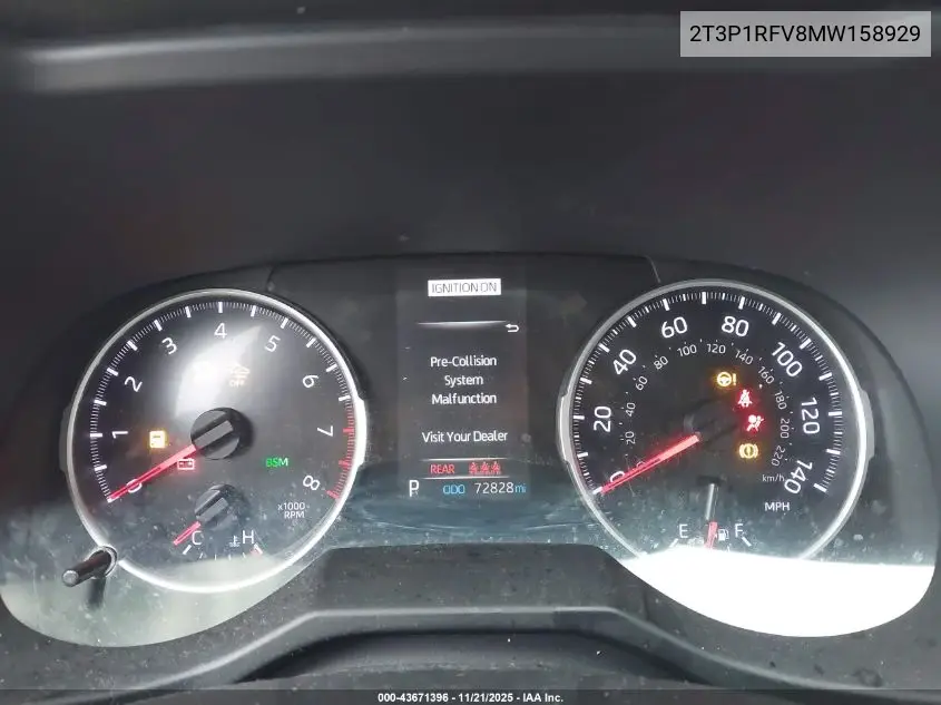 2T3P1RFV8MW158929 2021 Toyota Rav4 Xle