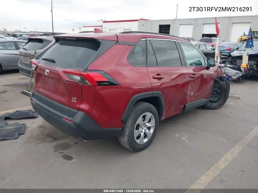 2T3G1RFV2MW216291 2021 Toyota Rav4 Le