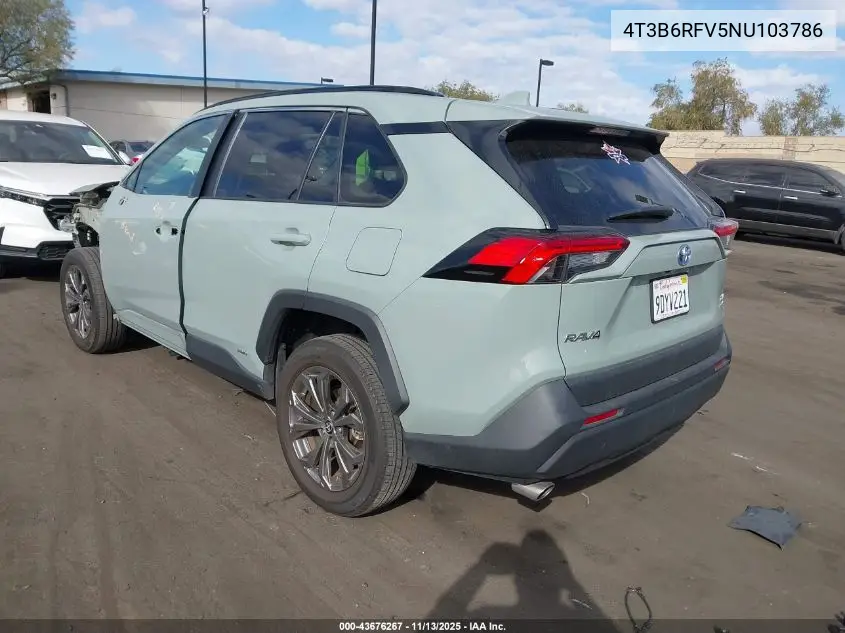 4T3B6RFV5NU103786 2022 Toyota Rav4 Hybrid Xle Premium