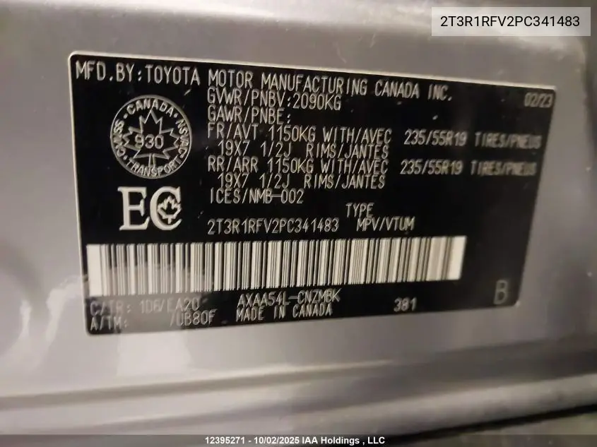 2T3R1RFV2PC341483 2023 Toyota Rav4 Xle