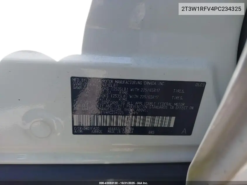2T3W1RFV4PC234325 2023 Toyota Rav4 Xle