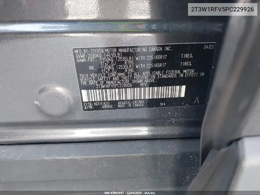 2T3W1RFV5PC229926 2023 Toyota Rav4 Xle