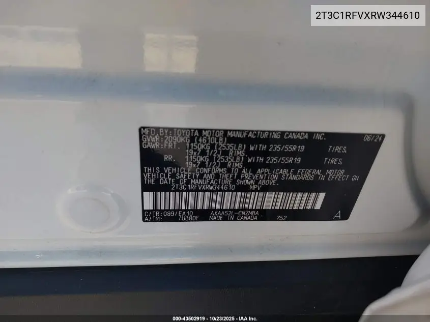 2T3C1RFVXRW344610 2024 Toyota Rav4 Xle Premium