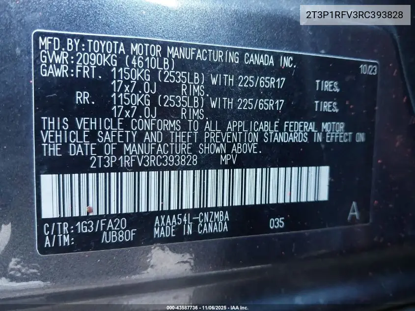 2T3P1RFV3RC393828 2024 Toyota Rav4 Xle