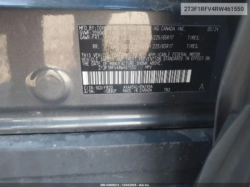 2T3F1RFV4RW461550 2024 Toyota Rav4 Le