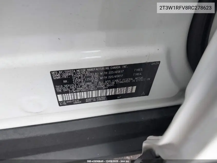 2T3W1RFV8RC278623 2024 Toyota Rav4 Xle