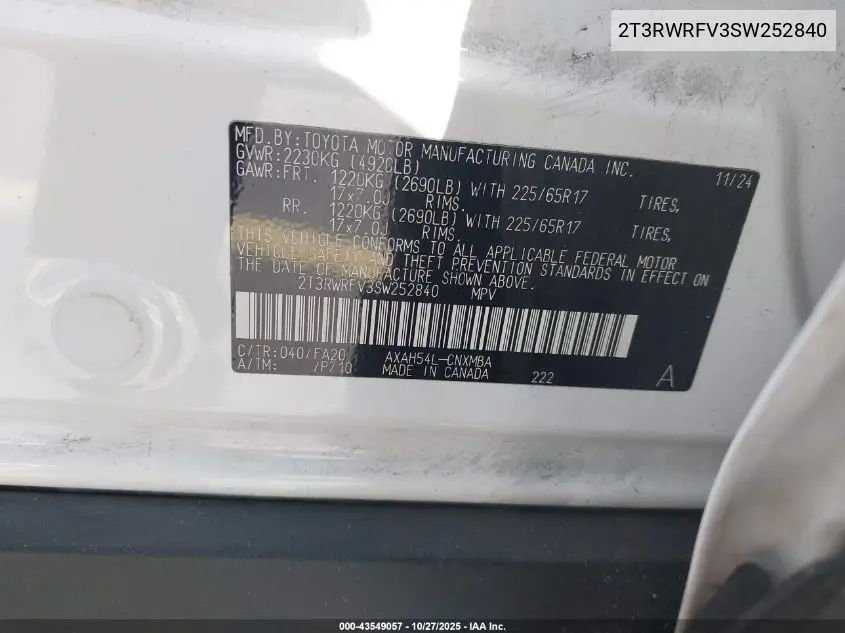 2T3RWRFV3SW252840 2025 Toyota Rav4 Hybrid Xle