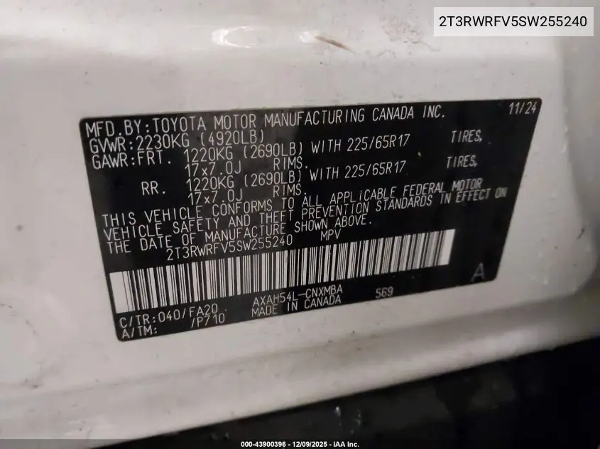 2T3RWRFV5SW255240 2025 Toyota Rav4 Hybrid Xle