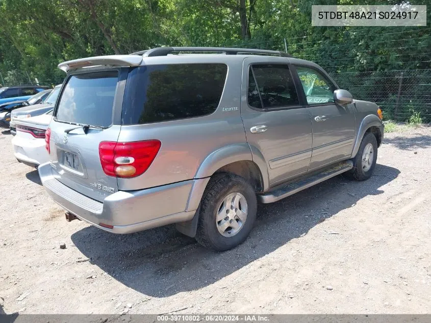 2001 Toyota Sequoia Limited V8 VIN: 5TDBT48A21S024917 Lot: 39710802