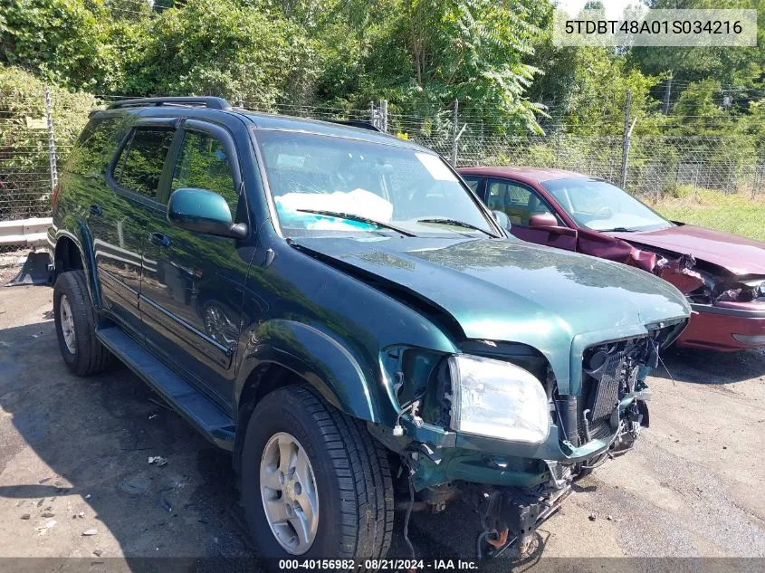 2001 Toyota Sequoia Limited V8 VIN: 5TDBT48A01S034216 Lot: 40156982