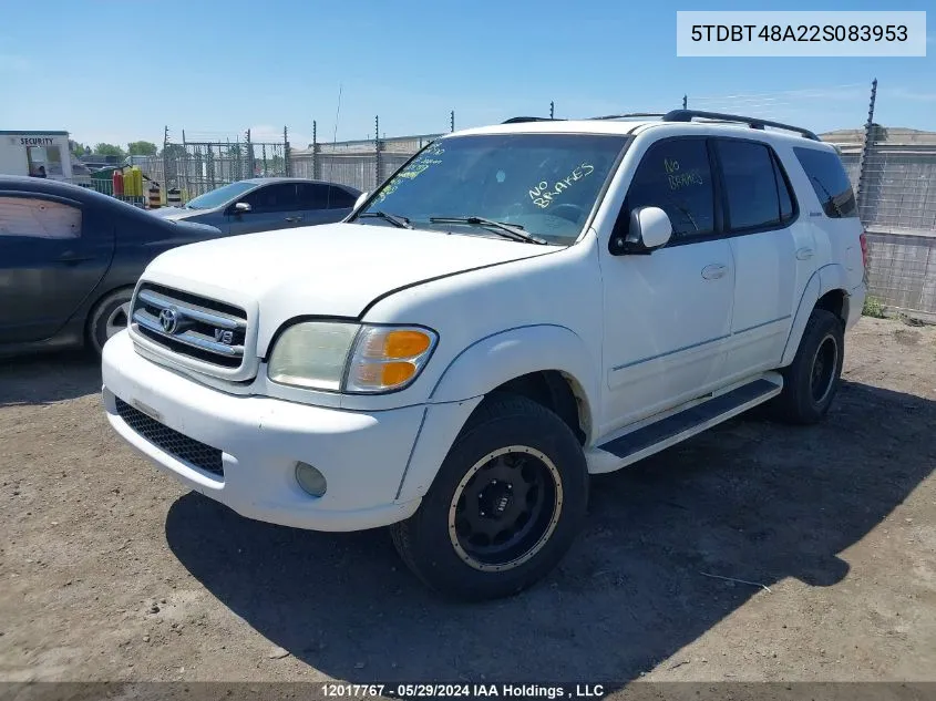 2002 Toyota Sequoia Limited VIN: 5TDBT48A22S083953 Lot: 12017767