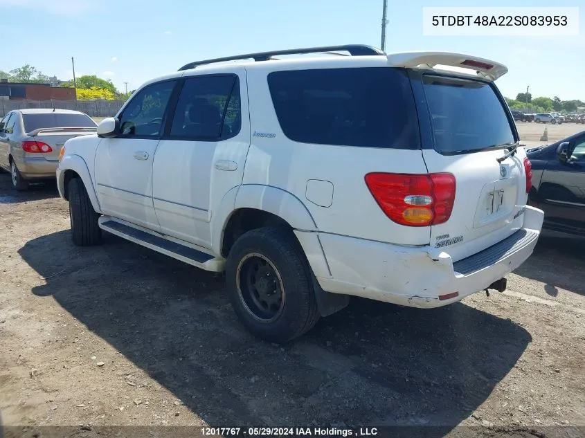 2002 Toyota Sequoia Limited VIN: 5TDBT48A22S083953 Lot: 12017767