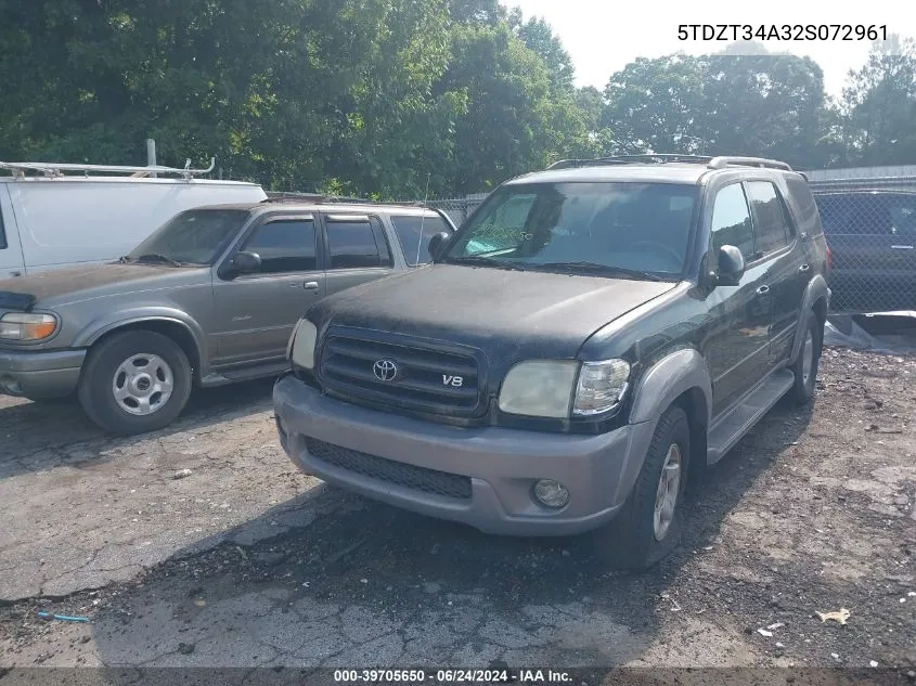 2002 Toyota Sequoia Sr5 V8 VIN: 5TDZT34A32S072961 Lot: 39705650