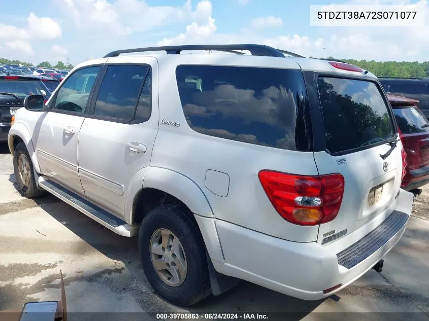 2002 Toyota Sequoia Limited V8 VIN: 5TDZT38A72S071077 Lot: 39705863