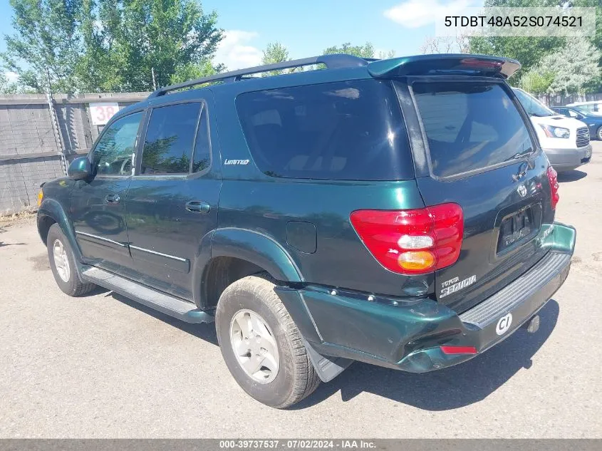 2002 Toyota Sequoia Limited VIN: 5TDBT48A52S074521 Lot: 39737537