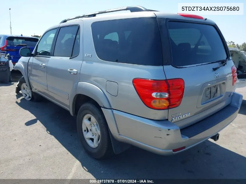 2002 Toyota Sequoia Sr5 V8 VIN: 5TDZT34AX2S075680 Lot: 39737878