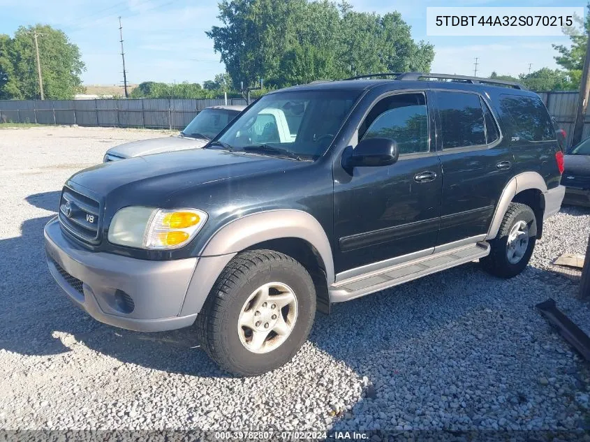 2002 Toyota Sequoia Sr5 V8 VIN: 5TDBT44A32S070215 Lot: 39782807