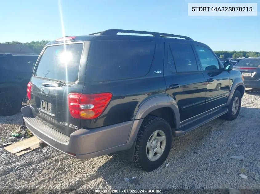 2002 Toyota Sequoia Sr5 V8 VIN: 5TDBT44A32S070215 Lot: 39782807