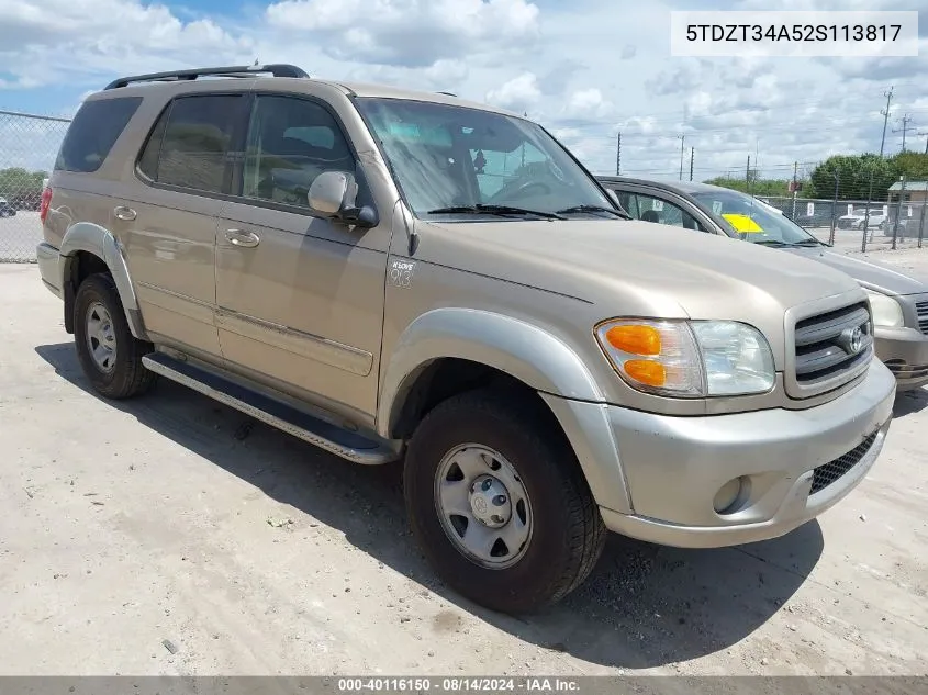 5TDZT34A52S113817 2002 Toyota Sequoia Sr5 V8