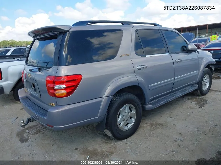 5TDZT38A22S087834 2002 Toyota Sequoia Limited V8