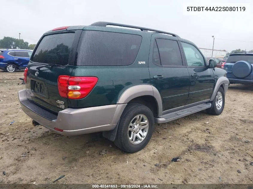 2002 Toyota Sequoia Sr5 V8 VIN: 5TDBT44A22S080119 Lot: 40341653