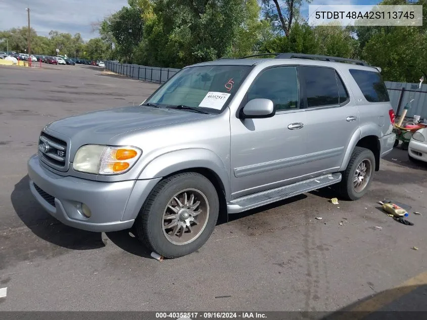 2002 Toyota Sequoia Limited V8 VIN: 5TDBT48A42S113745 Lot: 40352517