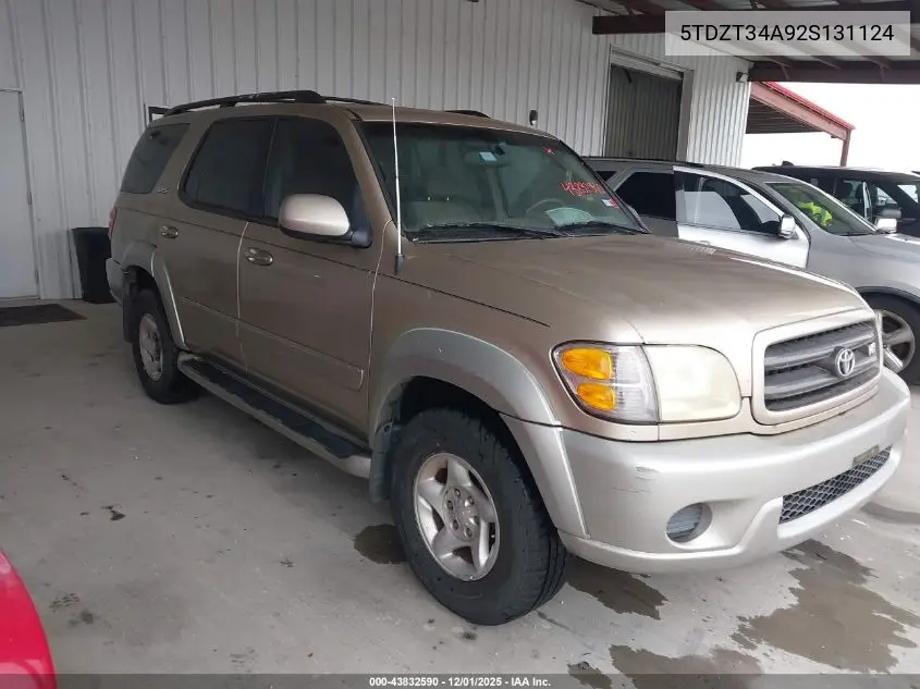 5TDZT34A92S131124 2002 Toyota Sequoia Sr5 V8